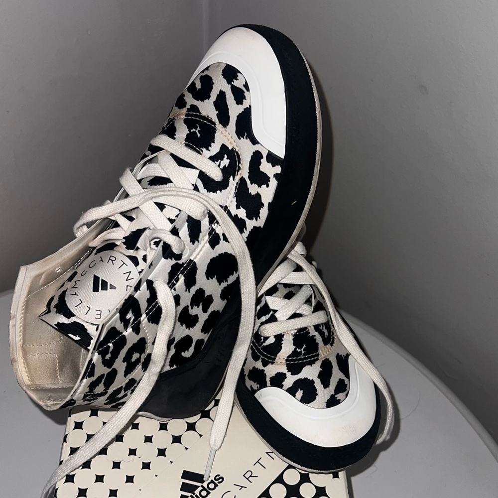 Adidas Stella McCartney Treino Mid Printed Black and White Animal Print Sneakers